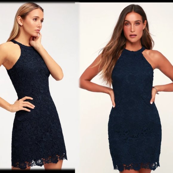 Lulus Dresses & Skirts - LULU'S ~ Love Poem Navy Blue Lace Mini Dress ~ Size M